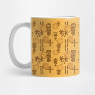 Golden Tiki Repeating Pattern with Palm Trees and Hibiscus Flowers Mug